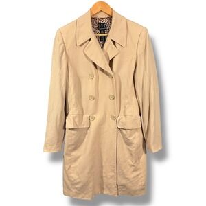 Vintage INC Beige Double Breasted Pure New Wool Trench Coat Size 10, Leopard